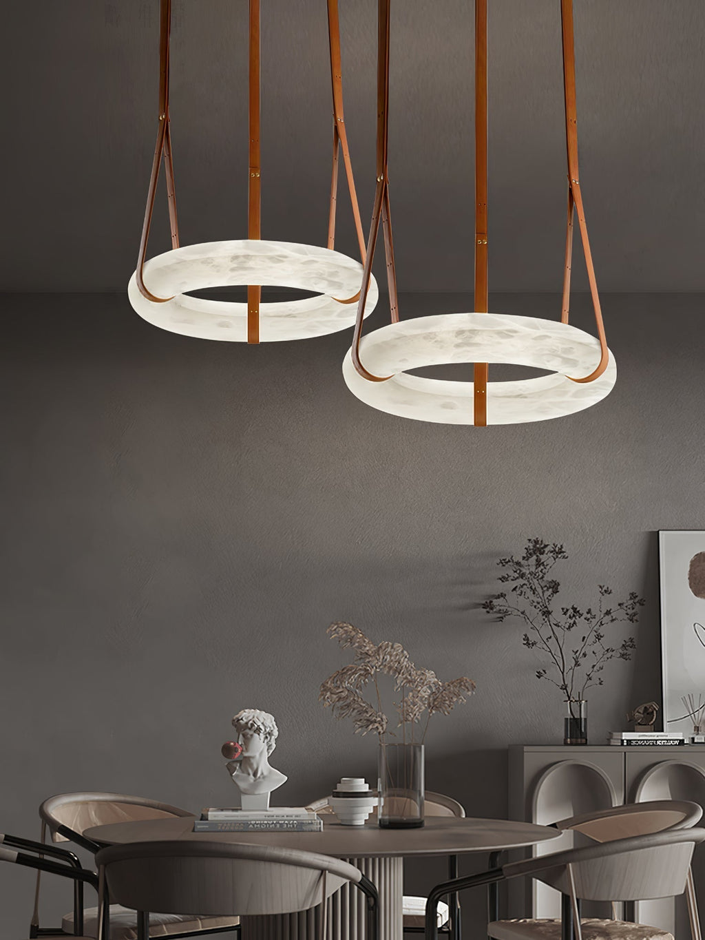 Alabaster-Ring-Hängeleuchte mit LED, Naturstein in Braun bis Gold, 3000K–6000K