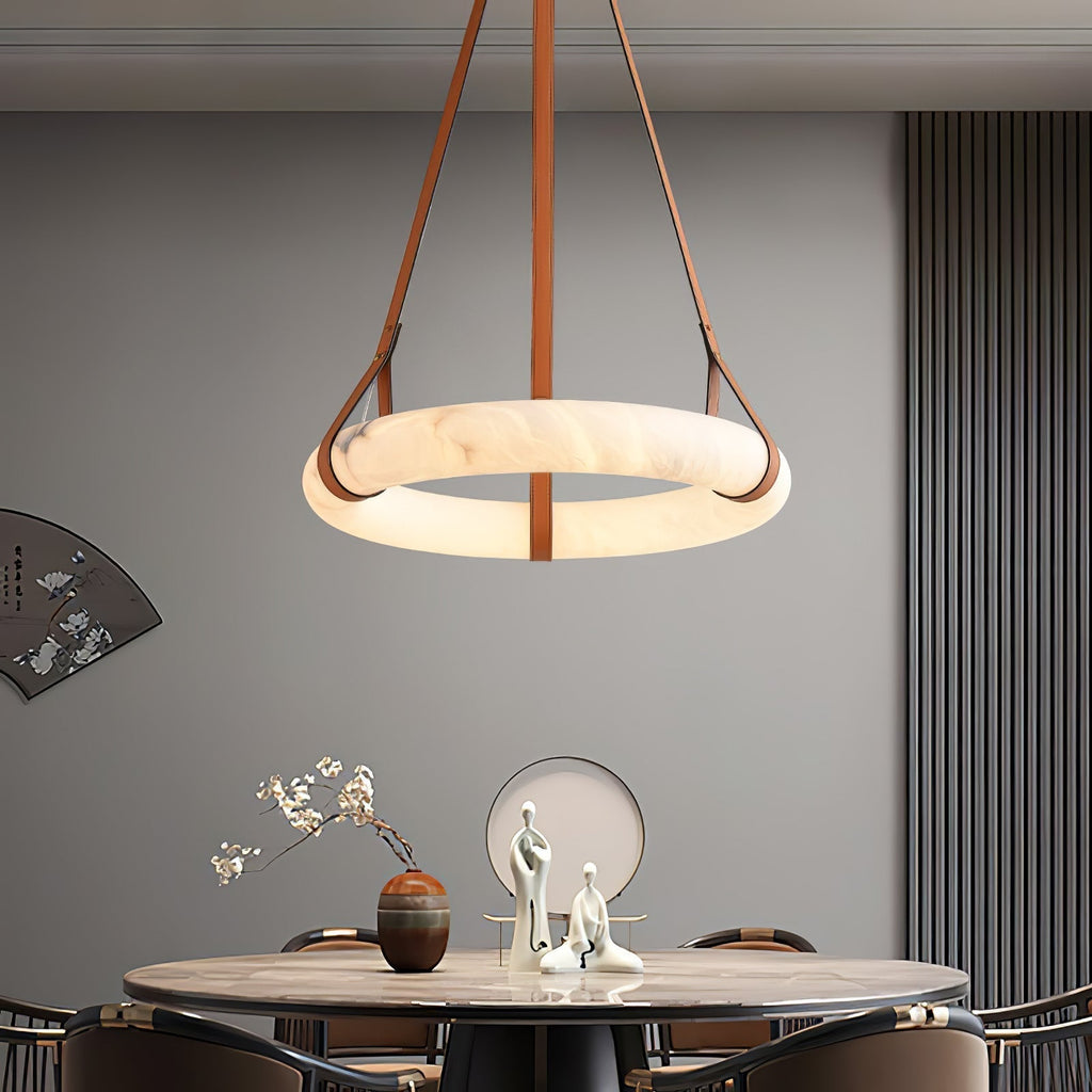 Alabaster-Ring-Hängeleuchte mit LED, Naturstein in Braun bis Gold, 3000K–6000K
