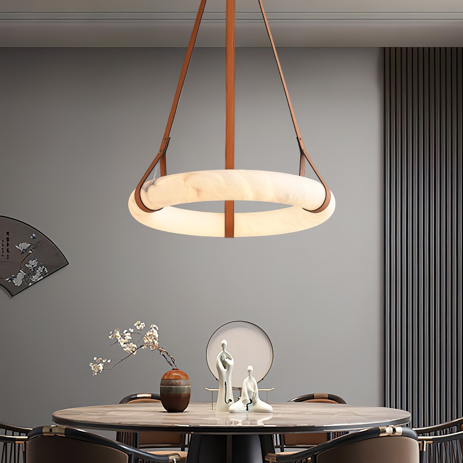 Alabaster-Ring-Hängeleuchte mit LED, Naturstein in Braun bis Gold, 3000K–6000K