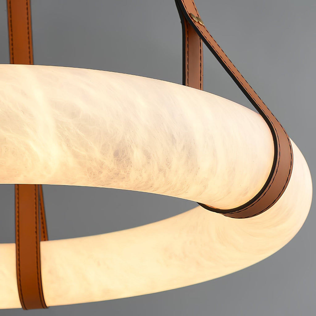 Alabaster-Ring-Hängeleuchte mit LED, Naturstein in Braun bis Gold, 3000K–6000K