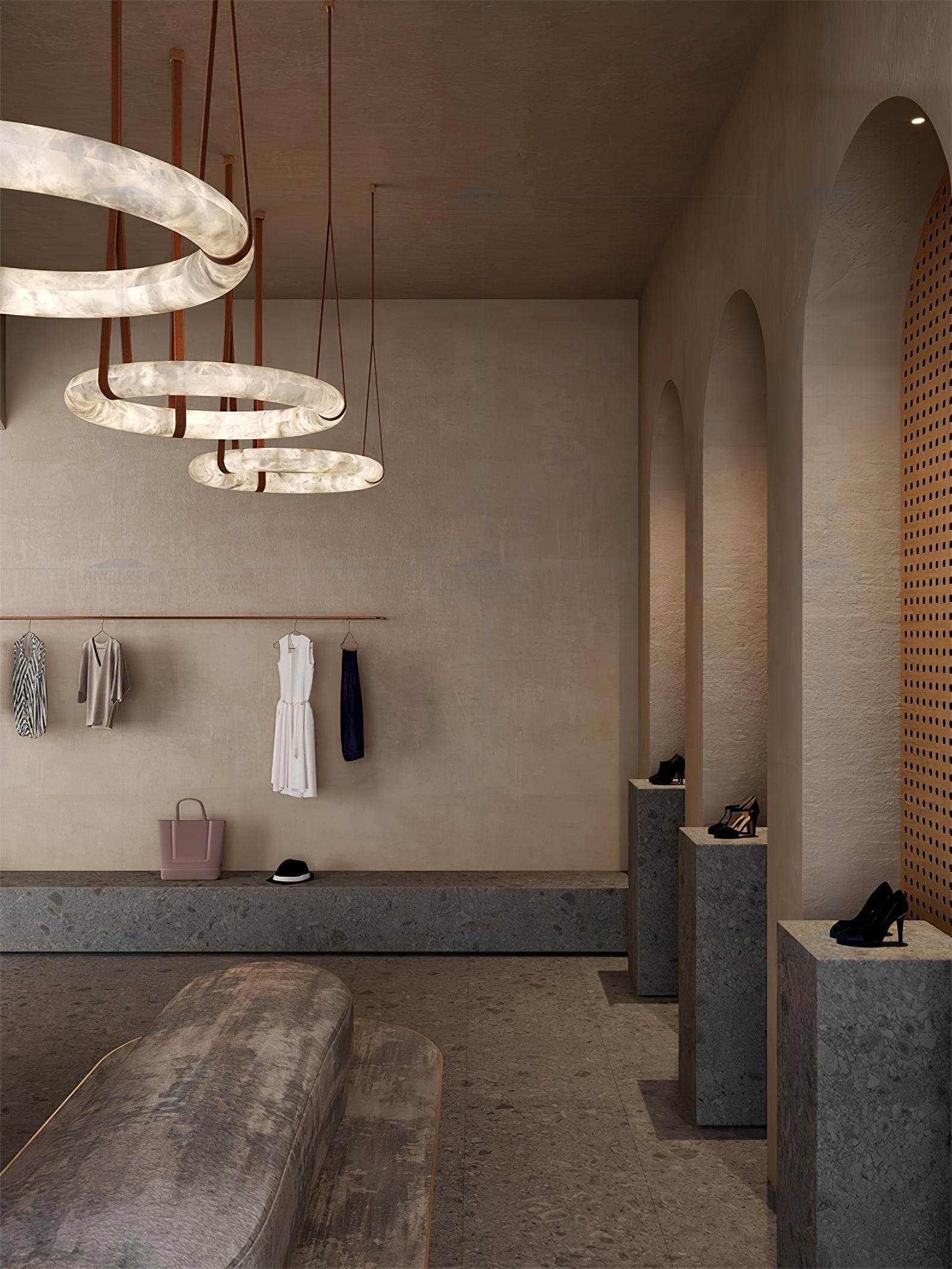 Alabaster-Ring-Hängeleuchte mit LED, Naturstein in Braun bis Gold, 3000K–6000K