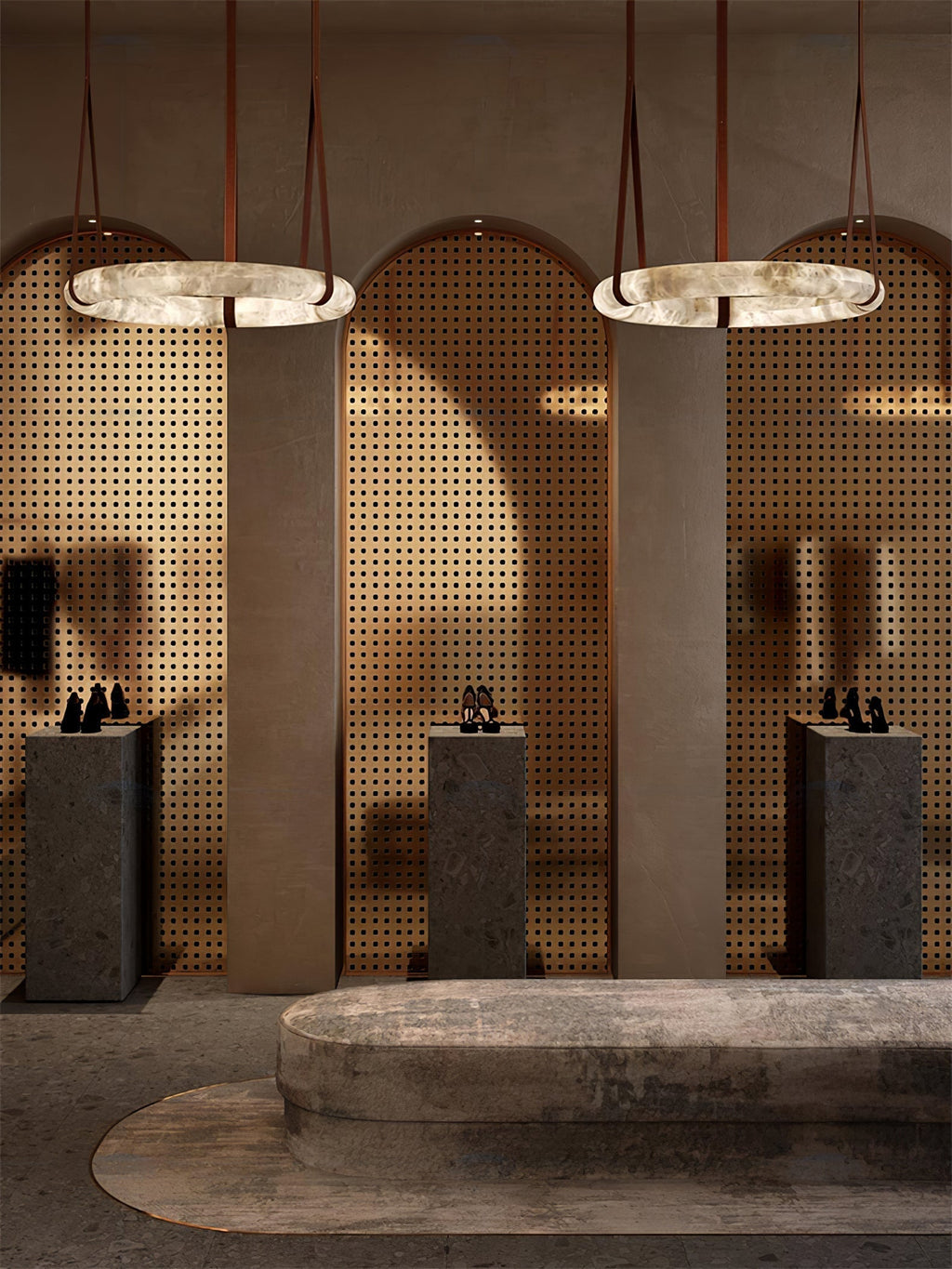 Alabaster-Ring-Hängeleuchte mit LED, Naturstein in Braun bis Gold, 3000K–6000K
