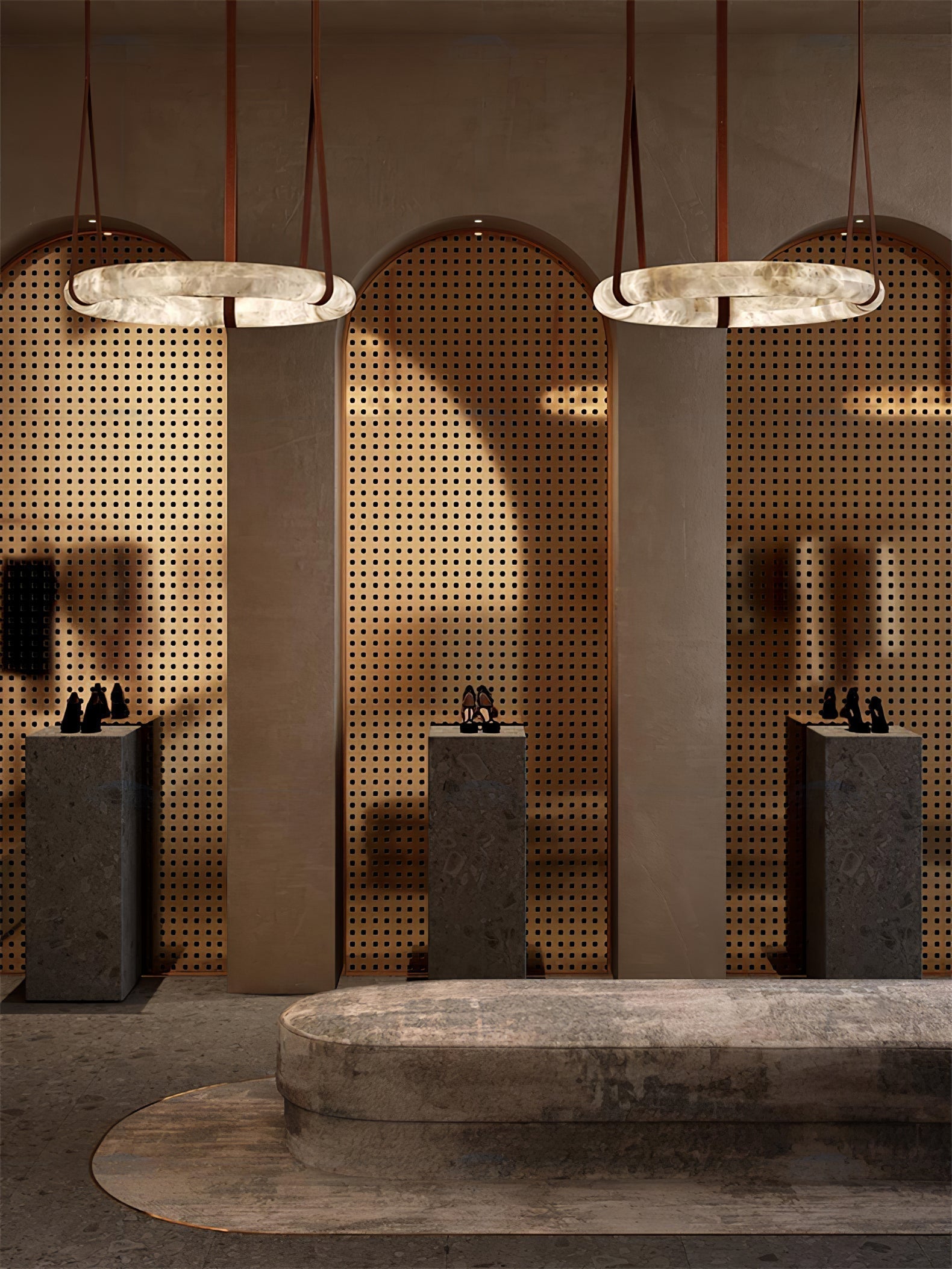 Alabaster-Ring-Hängeleuchte mit LED, Naturstein in Braun bis Gold, 3000K–6000K