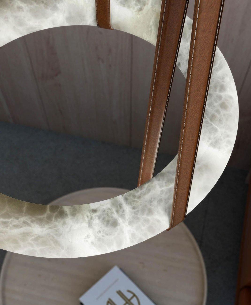 Alabaster-Ring-Hängeleuchte mit LED, Naturstein in Braun bis Gold, 3000K–6000K