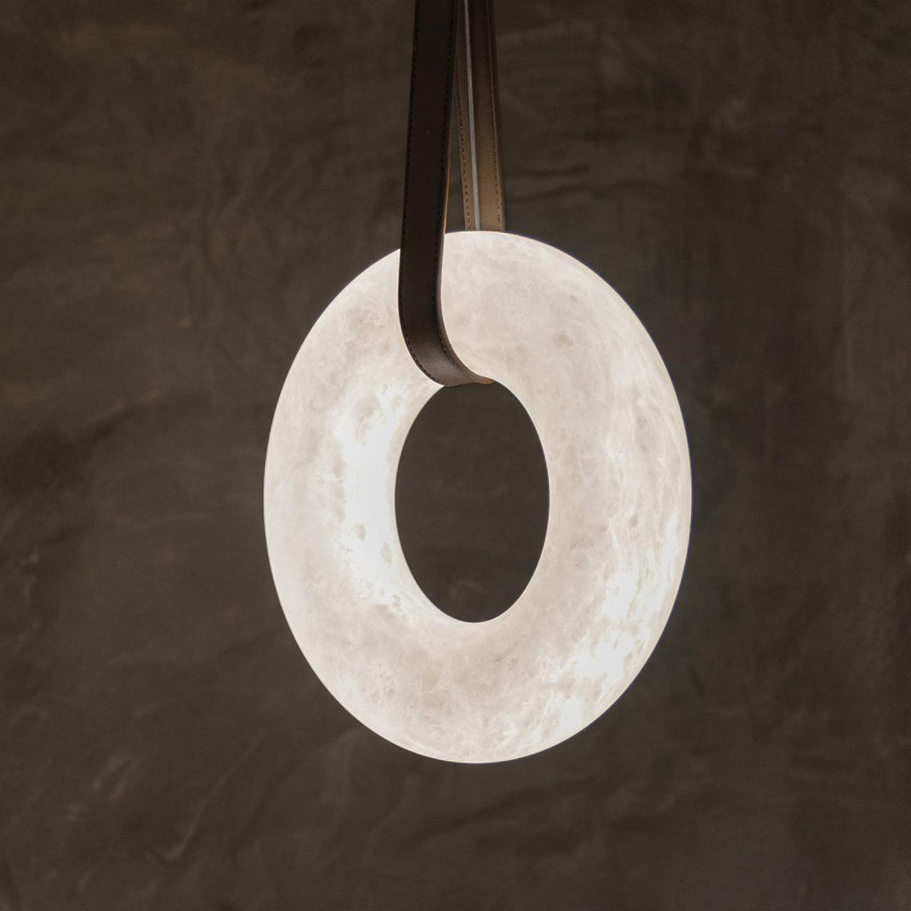 Alabaster-Ring-Hängeleuchte mit LED, Naturstein in Braun bis Gold, 3000K–6000K