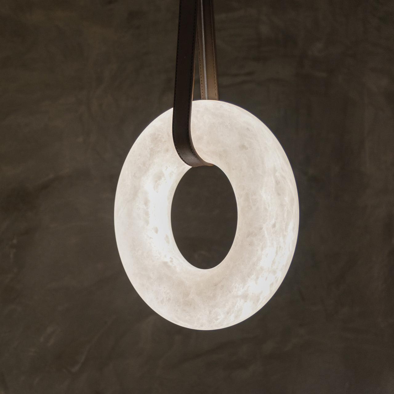 Alabaster-Ring-Hängeleuchte mit LED, Naturstein in Braun bis Gold, 3000K–6000K