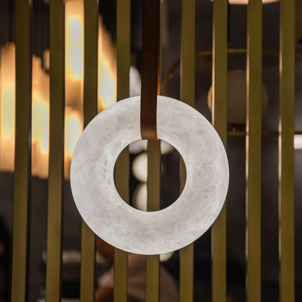 Alabaster-Ring-Hängeleuchte mit LED, Naturstein in Braun bis Gold, 3000K–6000K