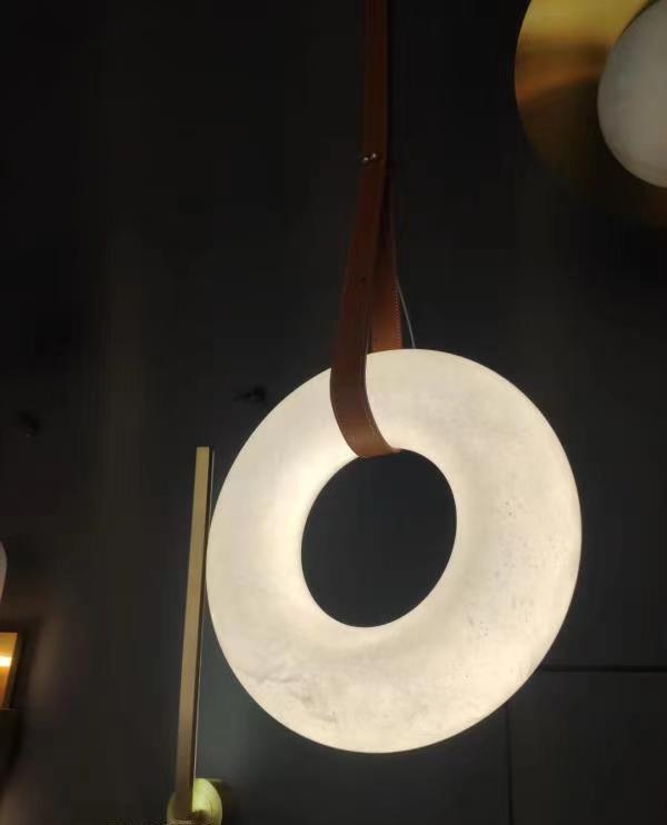 Alabaster-Ring-Hängeleuchte mit LED, Naturstein in Braun bis Gold, 3000K–6000K