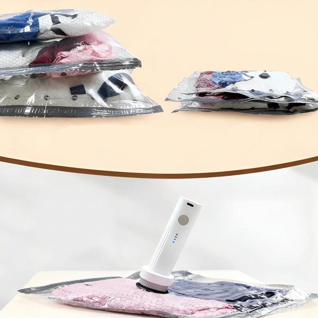 Compact Travel Vacuum Set with Rechargeable Pump for Space Saving