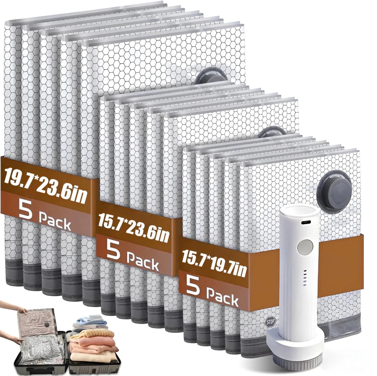 Compact Travel Vacuum Set with Rechargeable Pump for Space Saving
