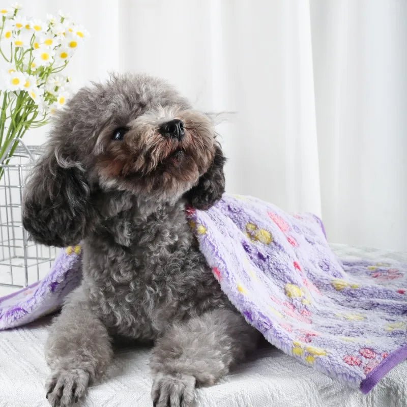PawCloud Plyšová flanelová deka pro domácí mazlíčky s motivem tlapek, pohodlná a snadná na údržbu