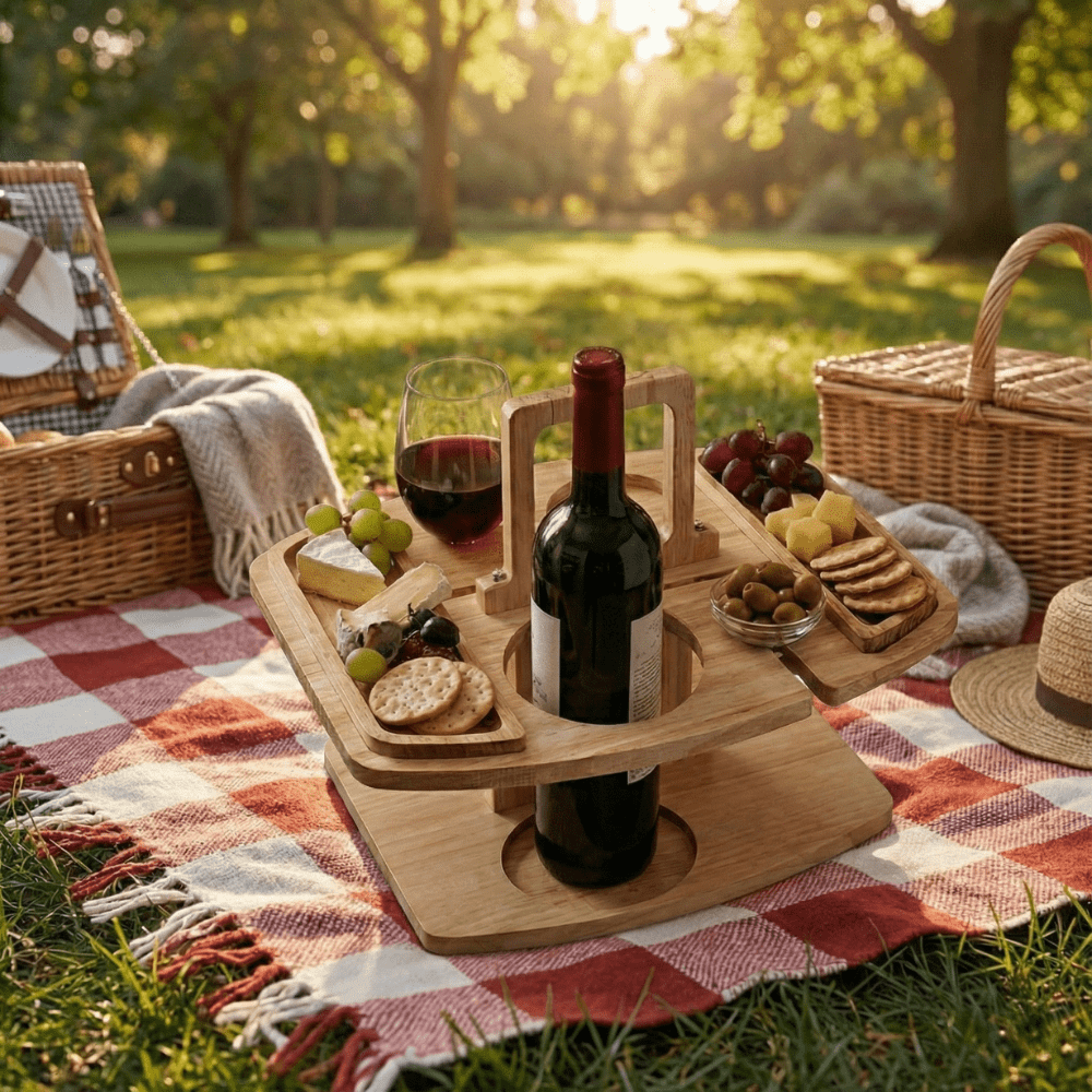 Pasture Table Wooden Picnic Table With Divided Compartments For Wine Moments
