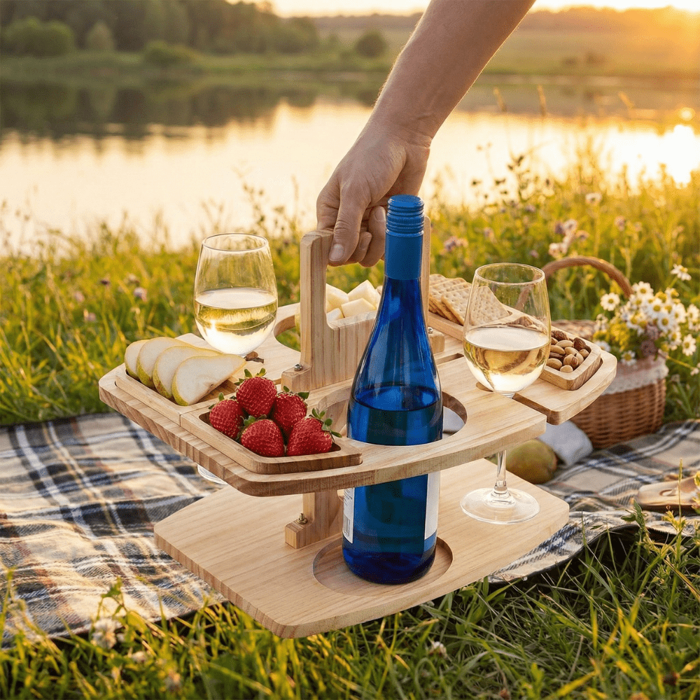 Pasture Table Wooden Picnic Table With Divided Compartments For Wine Moments