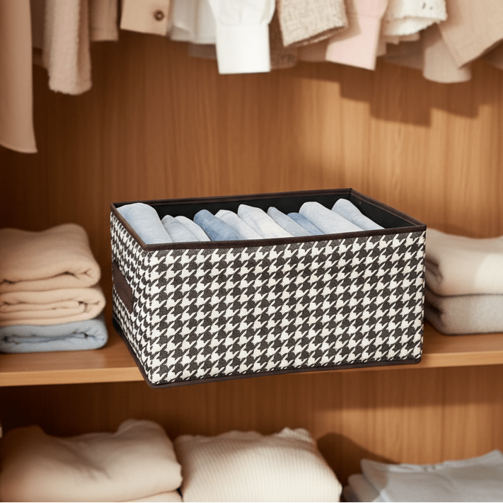 LuxeStow Houndstooth Pattern Storage Box For Stylish Home Organization