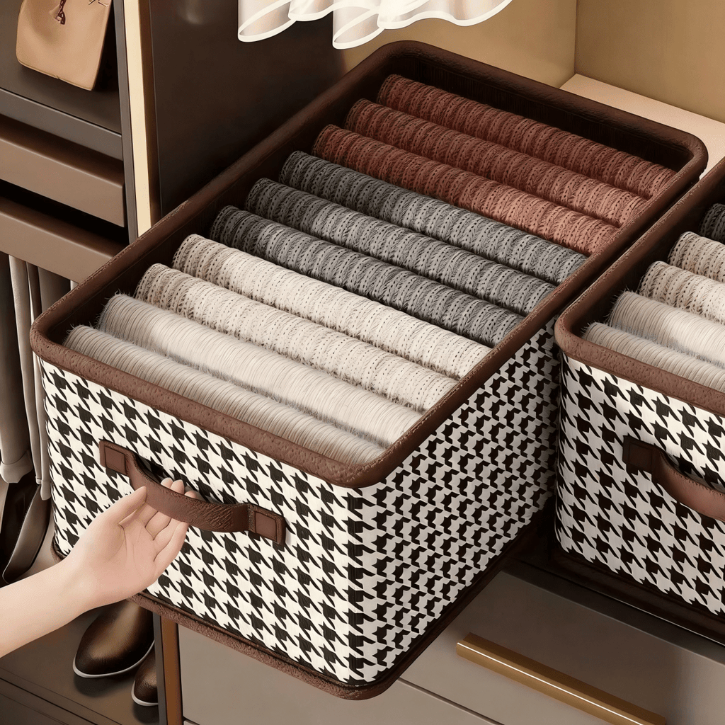 LuxeStow Houndstooth Pattern Storage Box For Stylish Home Organization