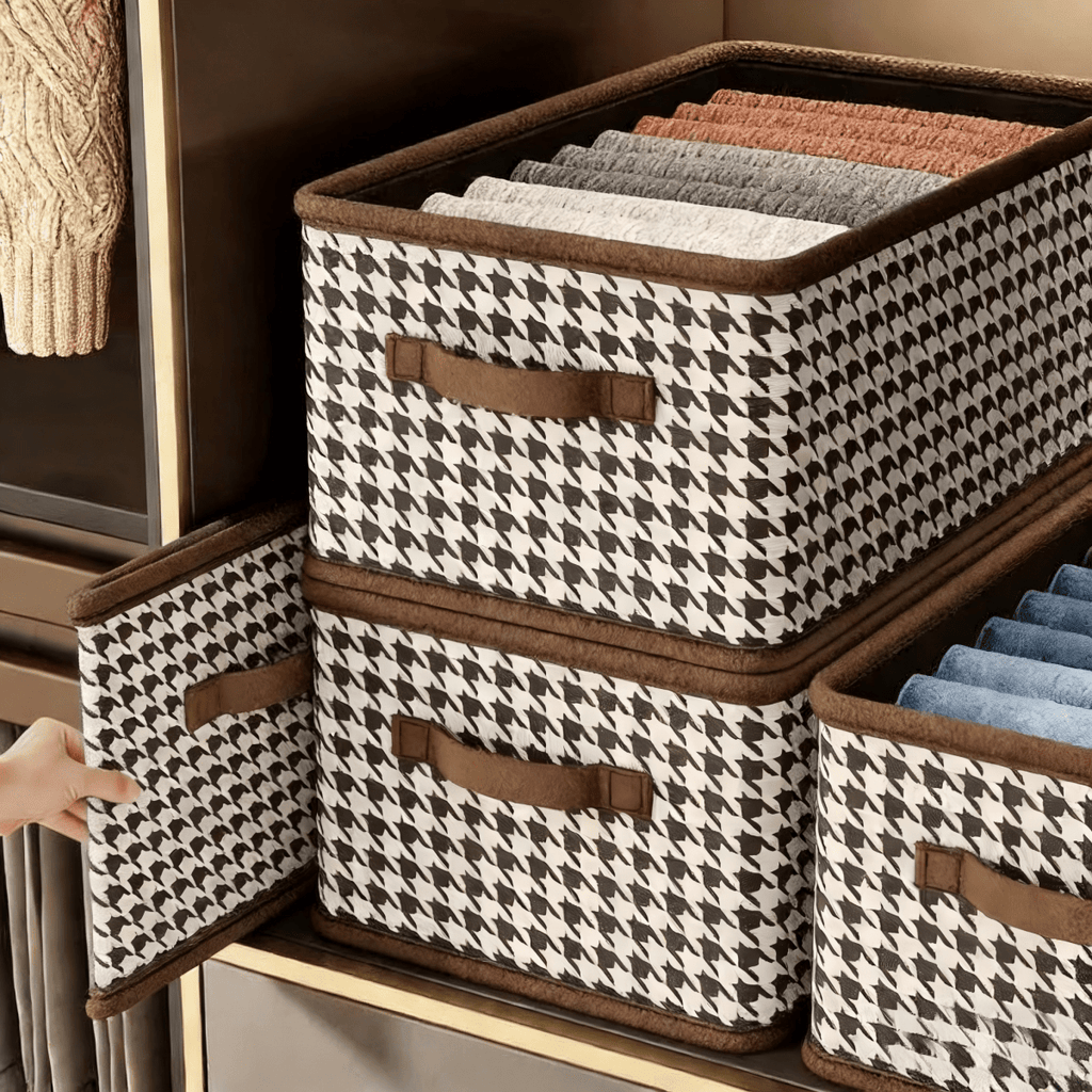 LuxeStow Houndstooth Pattern Storage Box For Stylish Home Organization