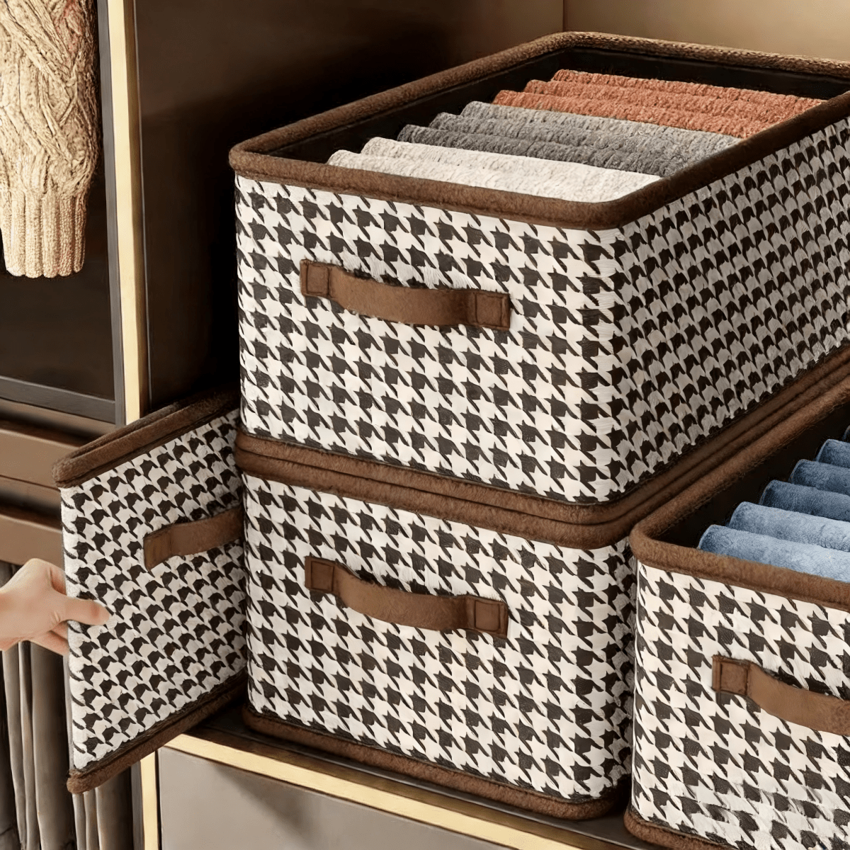 LuxeStow Houndstooth Pattern Storage Box For Stylish Home Organization