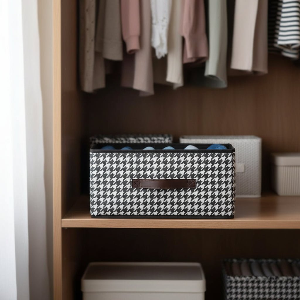 LuxeStow Houndstooth Pattern Storage Box For Stylish Home Organization