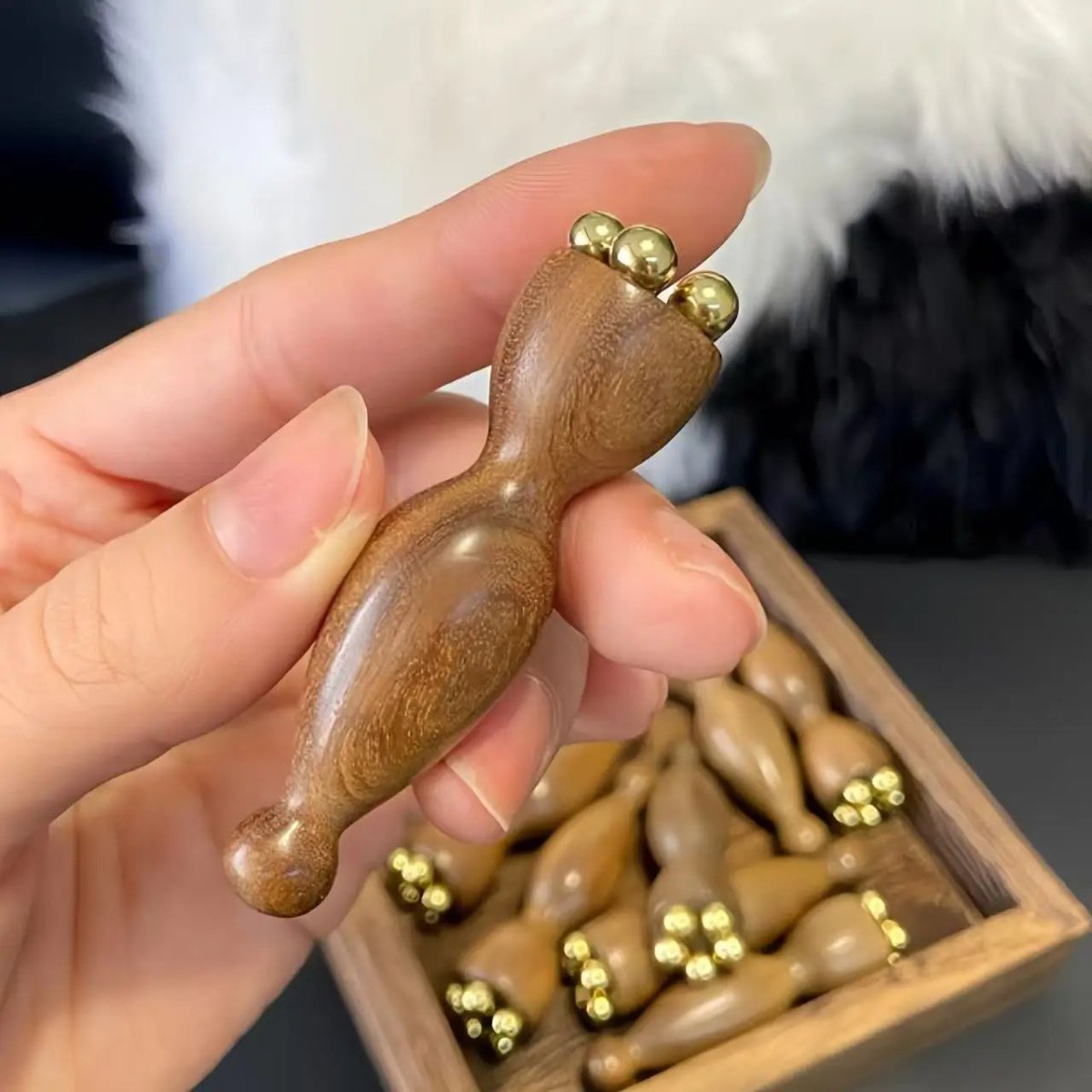 LumaPod Seedpod Gua Sha Massager Brass And Rosewood Facial Lifting Tool