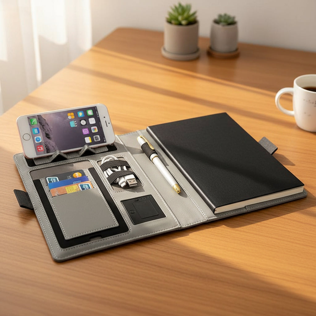 Carnet en cuir VoltFolio A5 avec fonction de charge sans fil