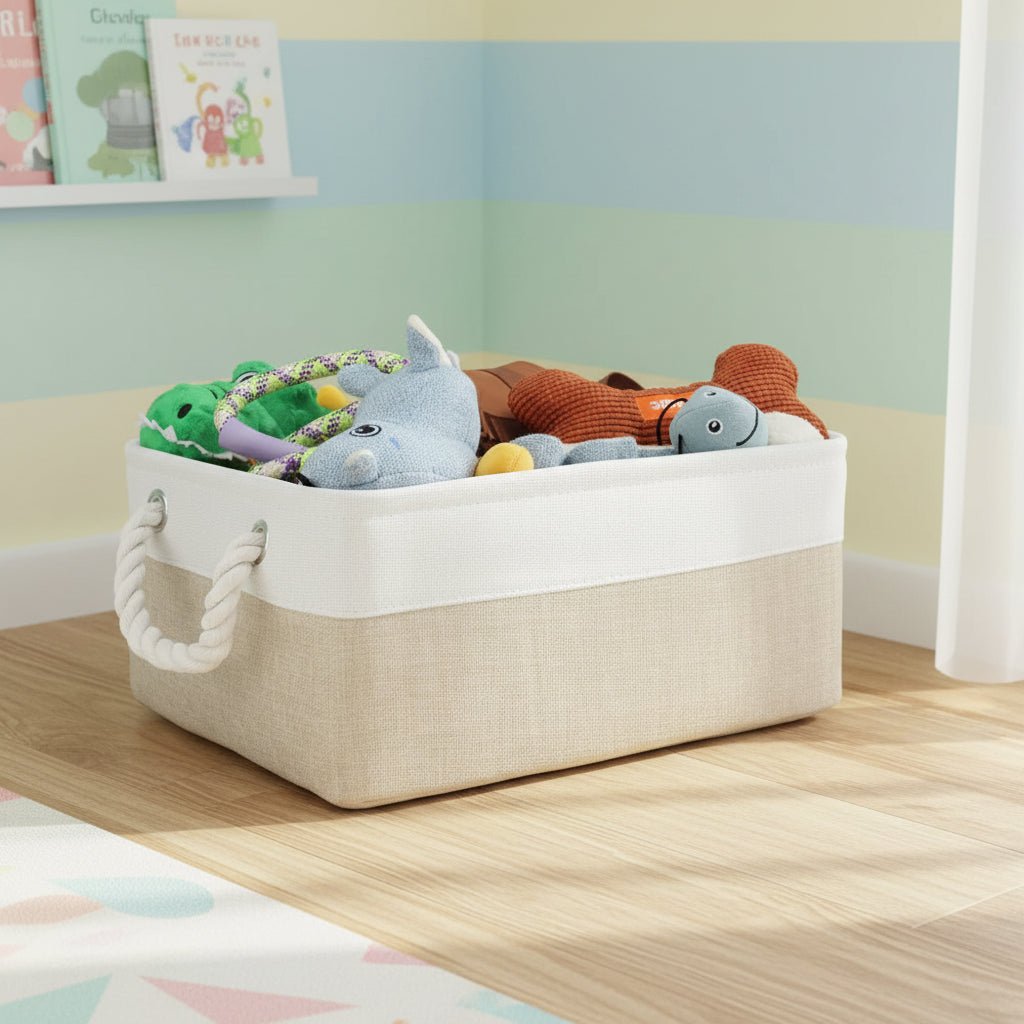 GreenNest Linen Fabric Storage Basket Eco Friendly For Bedroom And Living Room