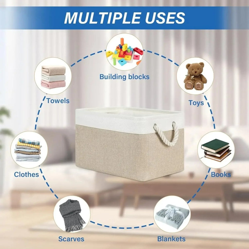 GreenNest Linen Fabric Storage Basket Eco Friendly For Bedroom And Living Room