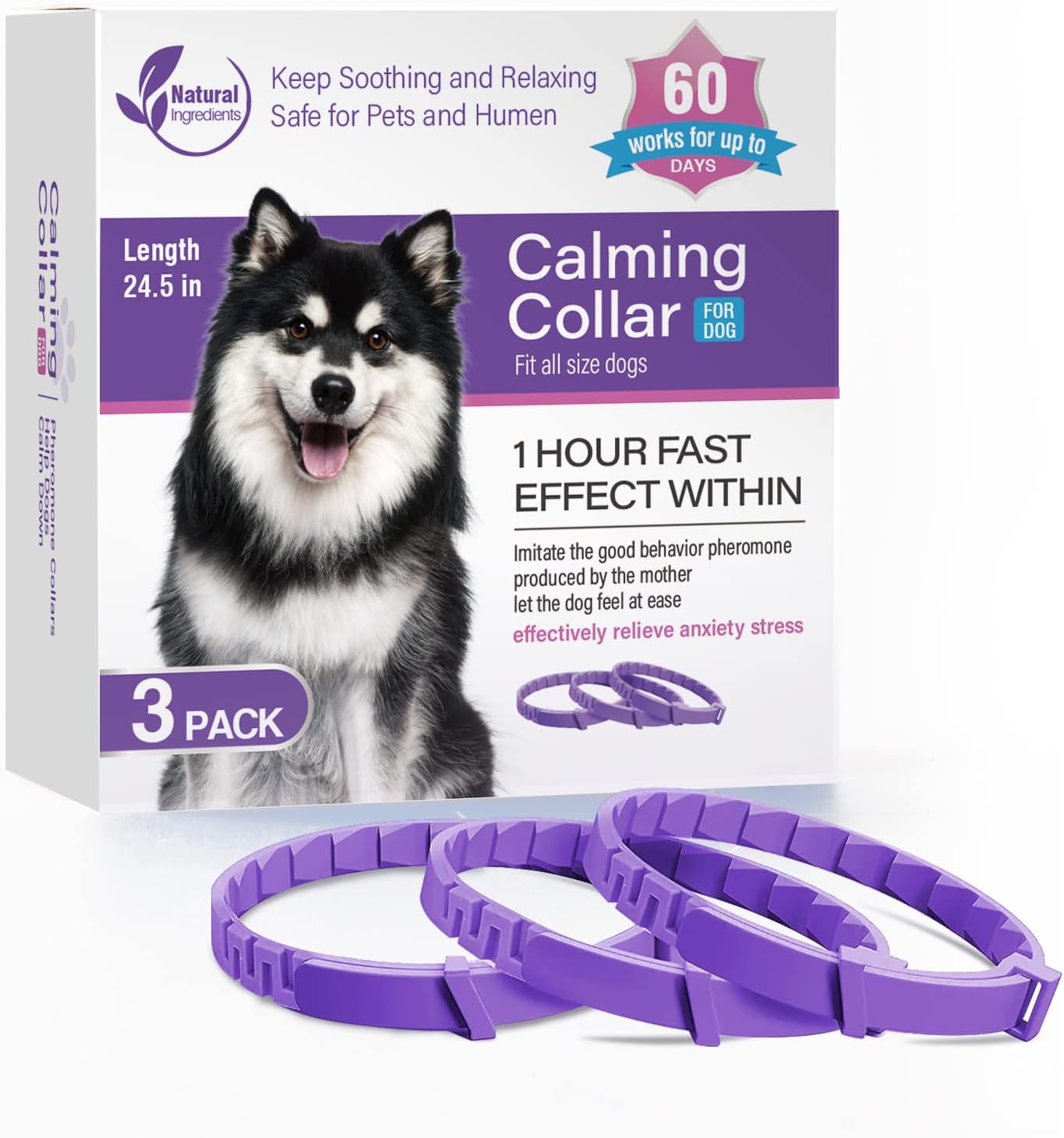 Three-Pack Dog Calming Collar With Pheromone For Anxiety Relief