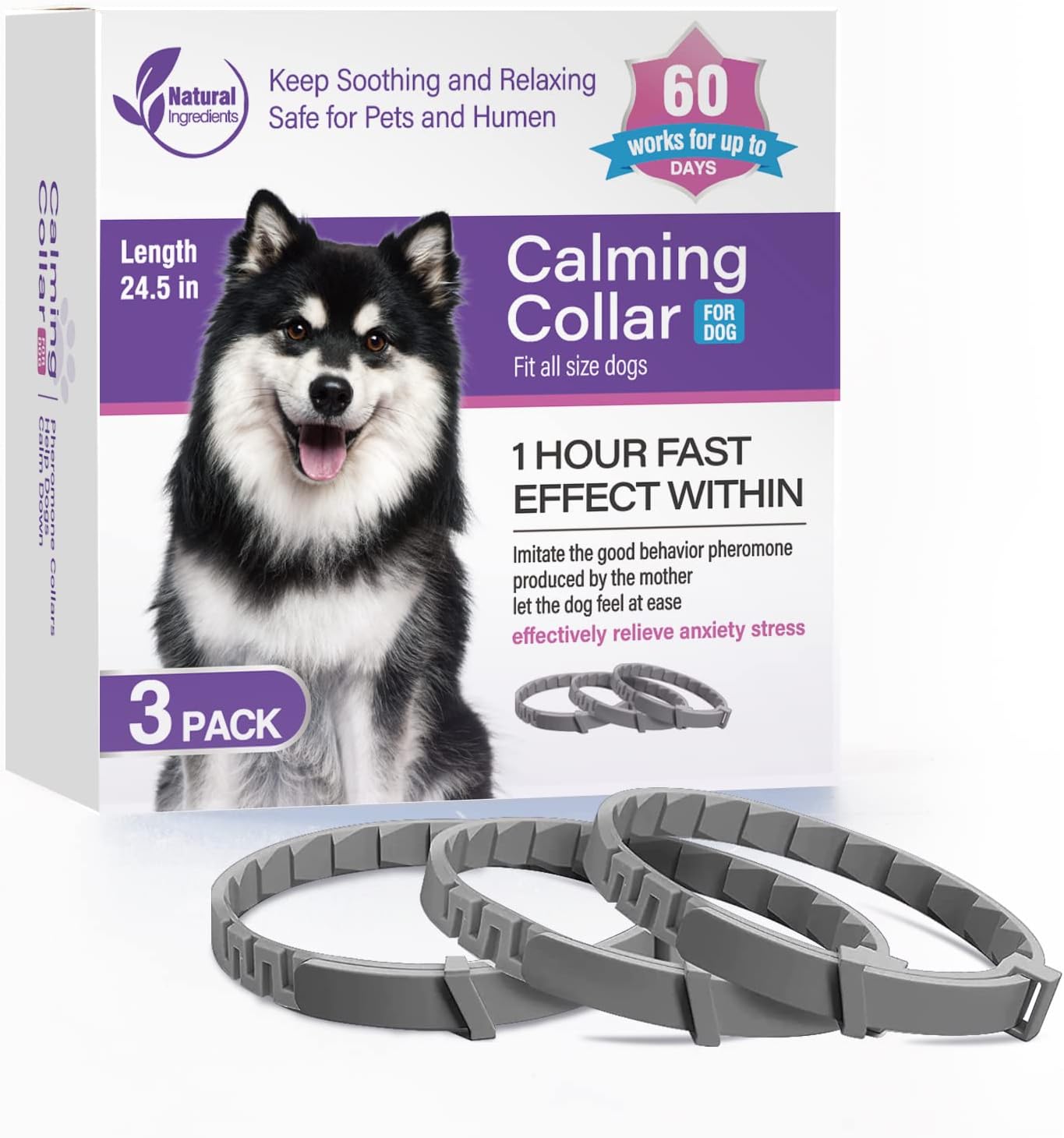 Three-Pack Dog Calming Collar With Pheromone For Anxiety Relief