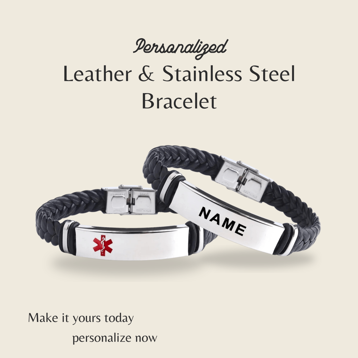 AstraLine Leder- und Edelstahl-Gravur-ID-Armband
