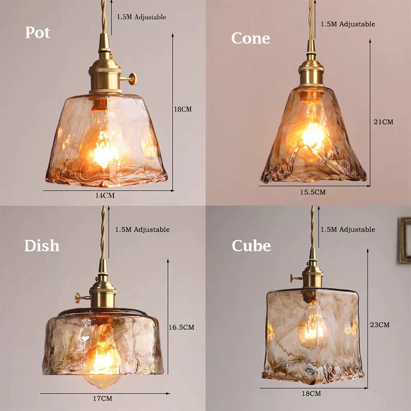 Corvin Brass And Amber Glass Pendant Light