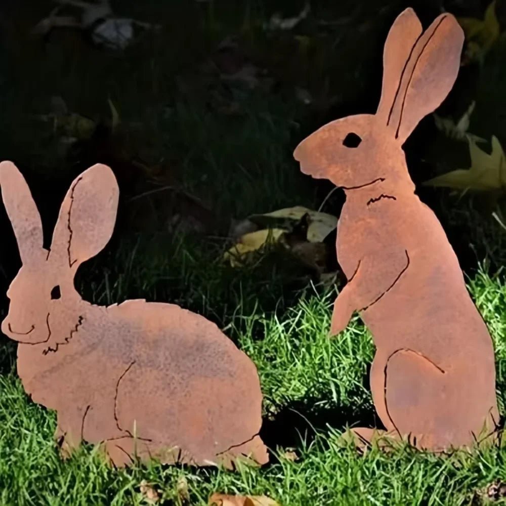 Rustic Metal Rabbit Garden Stake For Rural Garden Decor