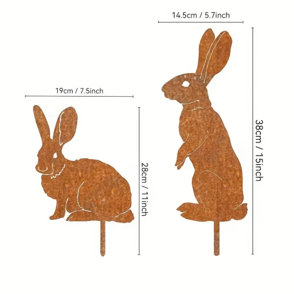 Rustic Metal Rabbit Garden Stake For Rural Garden Decor