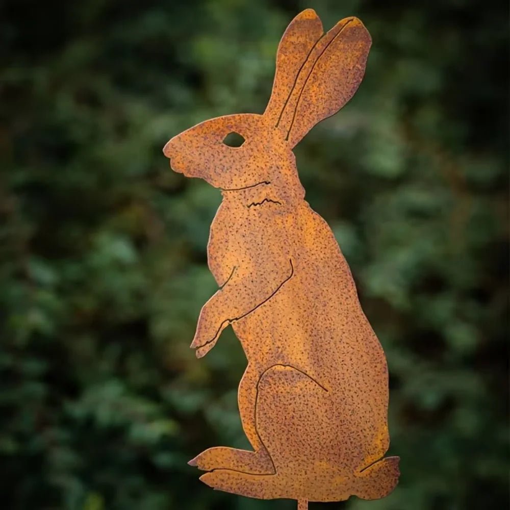 Rustic Metal Rabbit Garden Stake For Rural Garden Decor