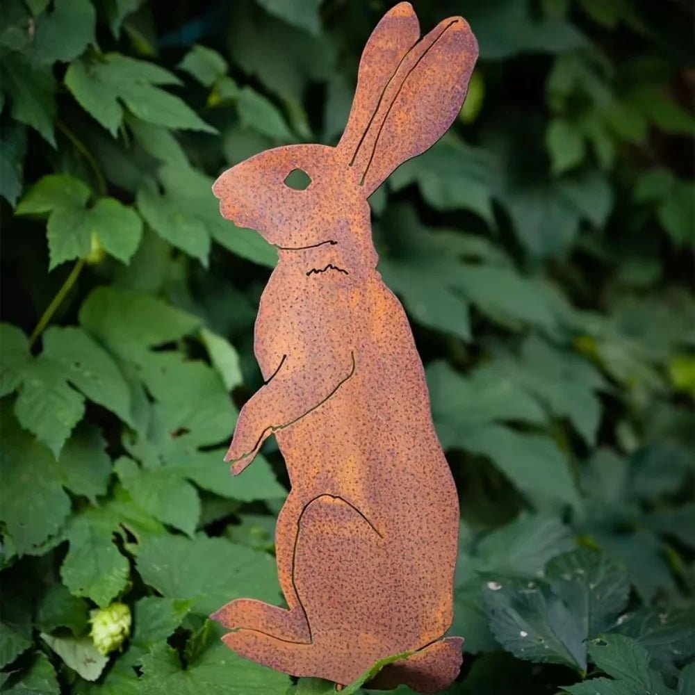 Rustic Metal Rabbit Garden Stake For Rural Garden Decor