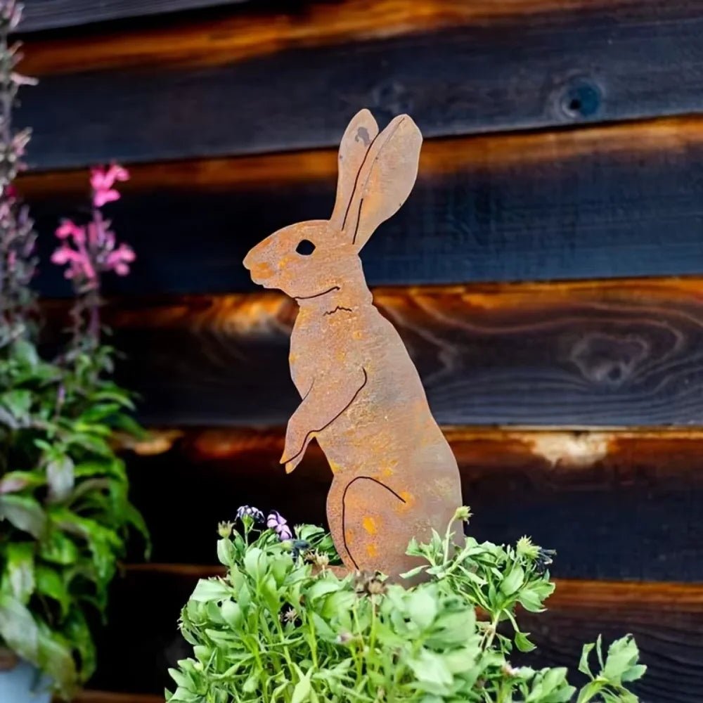 Rustic Metal Rabbit Garden Stake For Rural Garden Decor