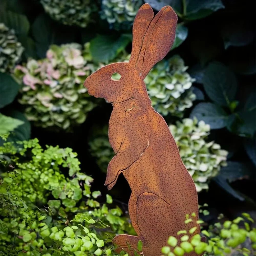 Rustic Metal Rabbit Garden Stake For Rural Garden Decor