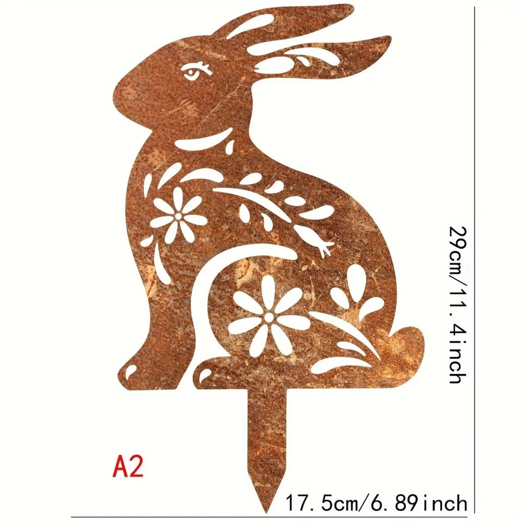 Rustic Metal Rabbit Garden Stake For Rural Garden Decor