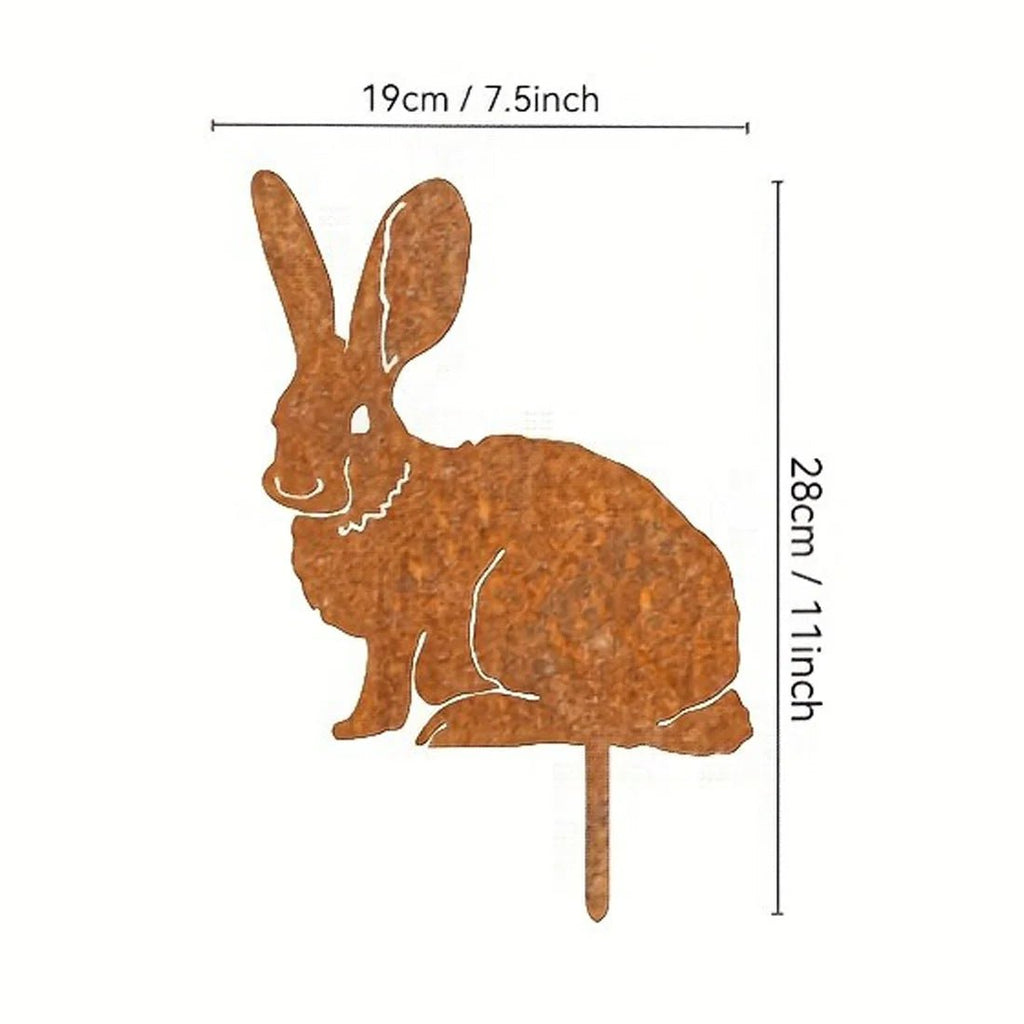 Rustic Metal Rabbit Garden Stake For Rural Garden Decor