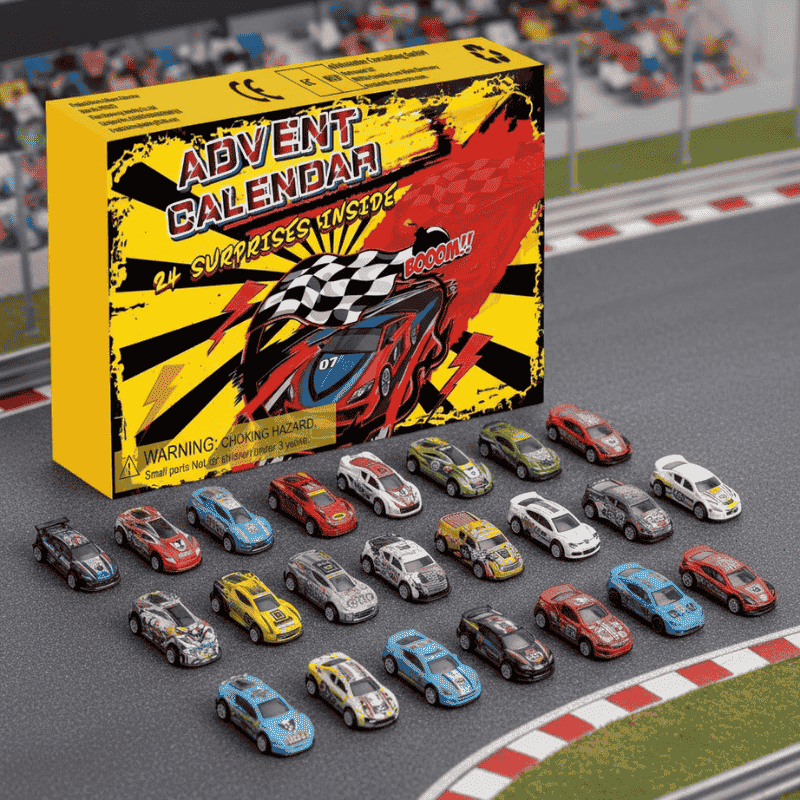 TurboTrack Adventní kalendář s závodním autem a 24 zábavnými denními překvapeními pro děti