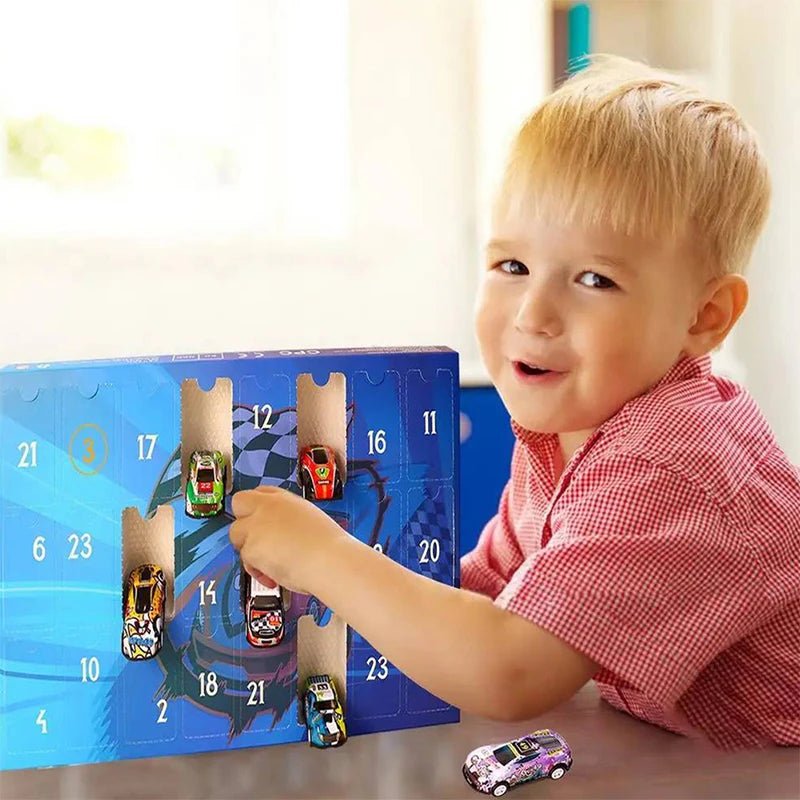 Calendario dell'Avvento TurboTrack con 24 Mini Auto da Corsa per Bambini