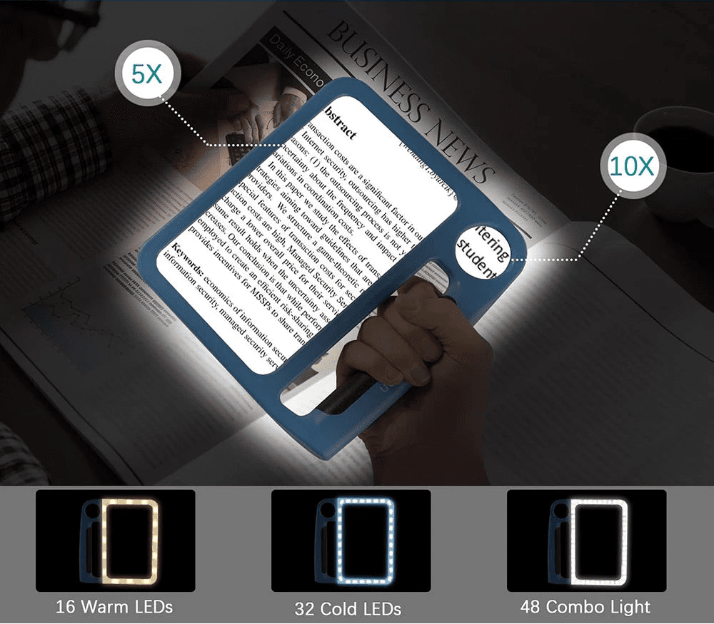 LumaEase Rechargeable Handheld Magnifier With 5x And 10x Magnification