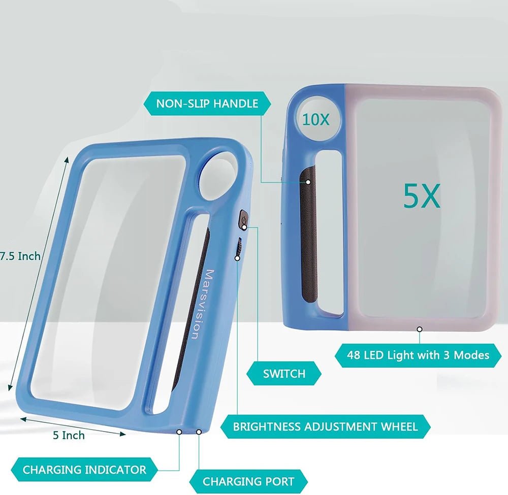 LumaEase Rechargeable Handheld Magnifier With 5x And 10x Magnification