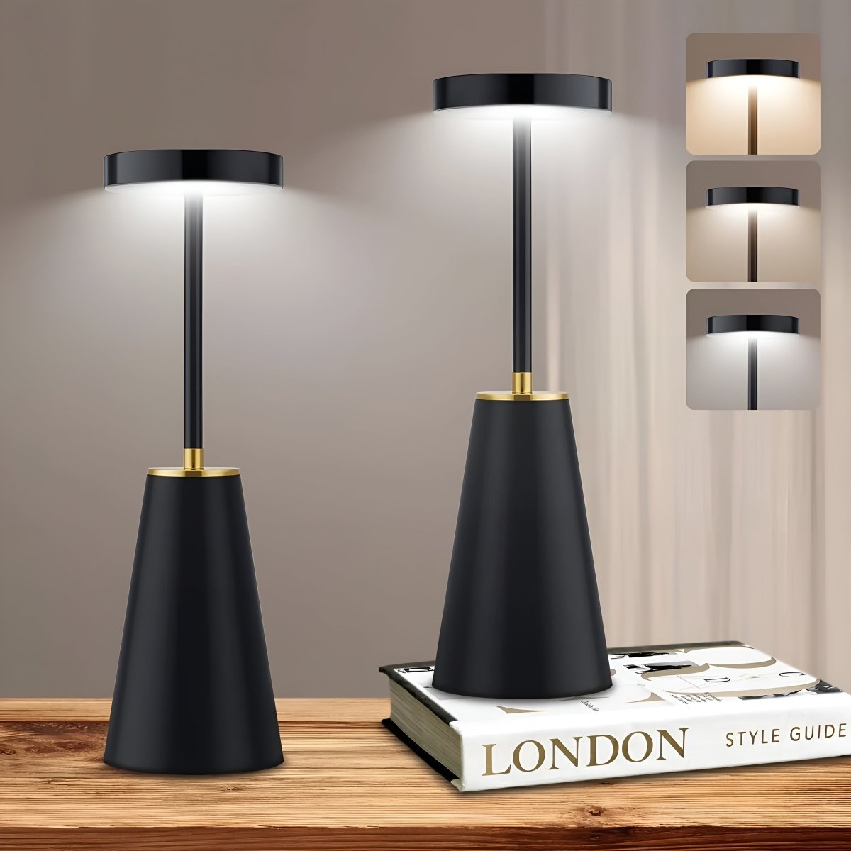 LumaGlow Minimalistische kabellose Tischlampe mit warmen und kühlen Lichtmodi