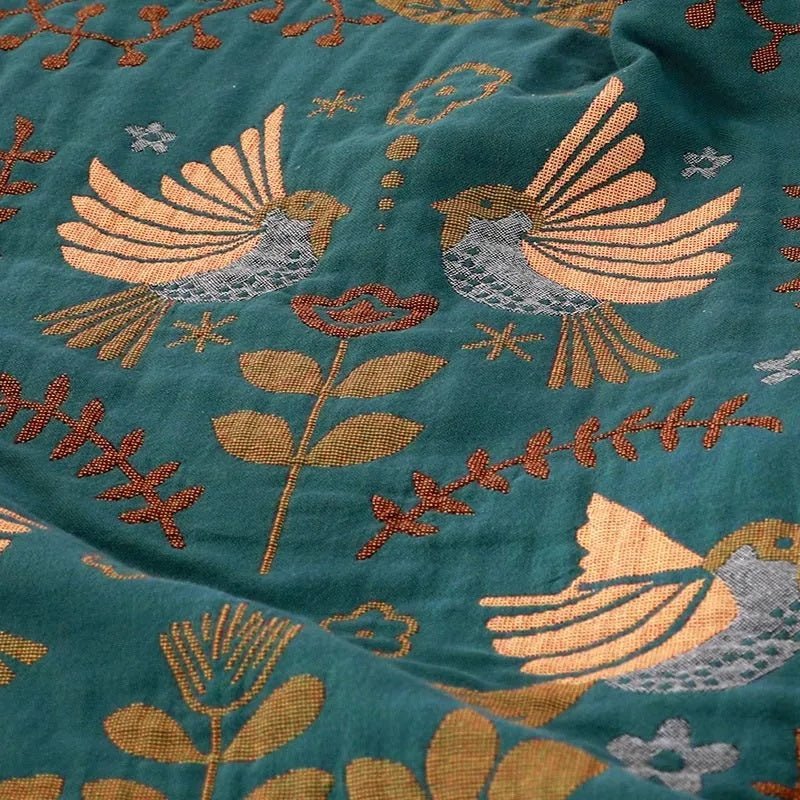 Couverture réversible en coton Nordhavn style scandinave avec motif d'oiseau