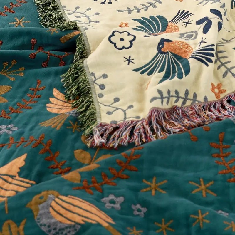Couverture réversible en coton Nordhavn style scandinave avec motif d'oiseau