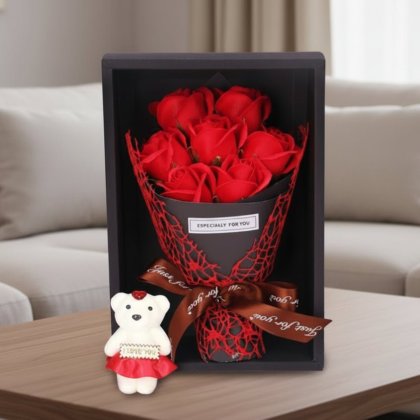 PetalNova Seven Rose Heads Artificial Bouquet For Modern Home Decoration