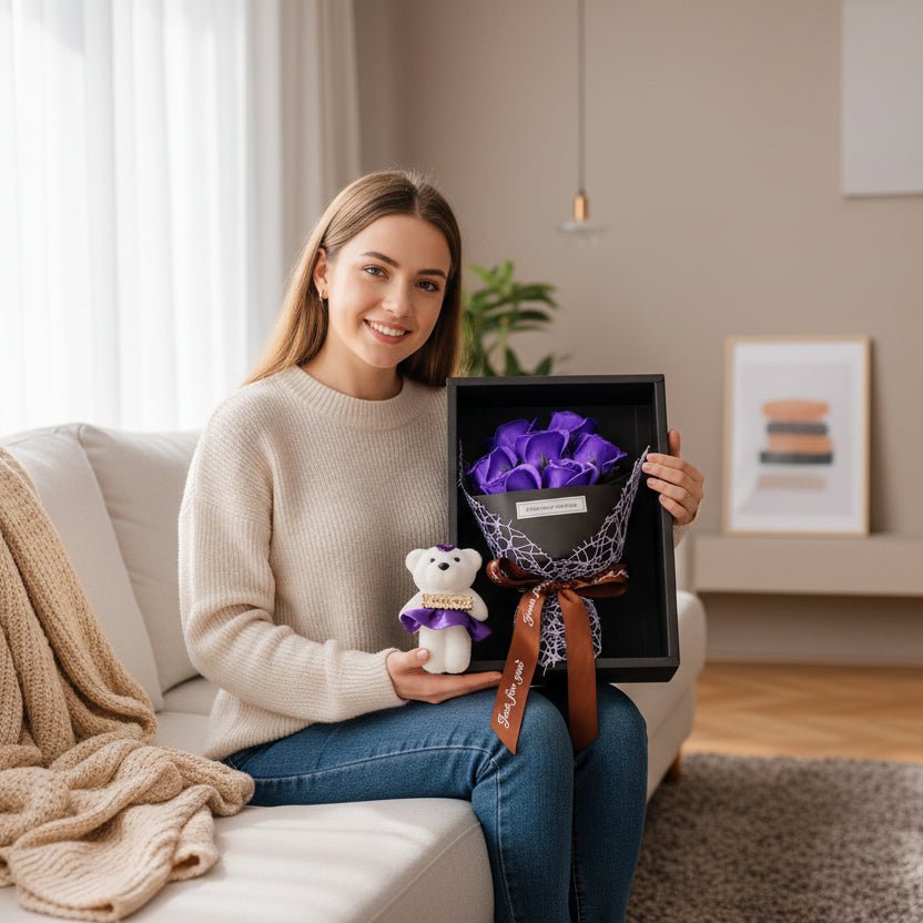 PetalNova Seven Rose Heads Artificial Bouquet For Modern Home Decoration