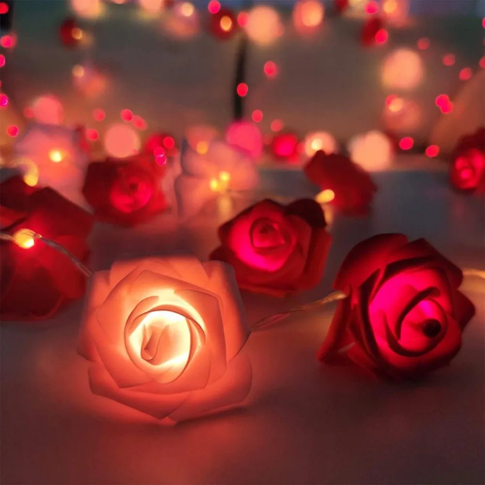 RoseAura Batteriebetriebene künstliche Rosen-Lichterkette für Valentinstagsromantik