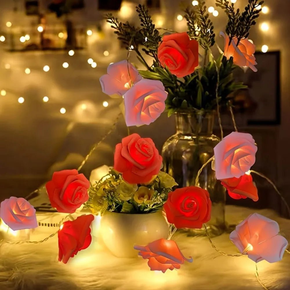 RoseAura Batteriebetriebene künstliche Rosen-Lichterkette für Valentinstagsromantik