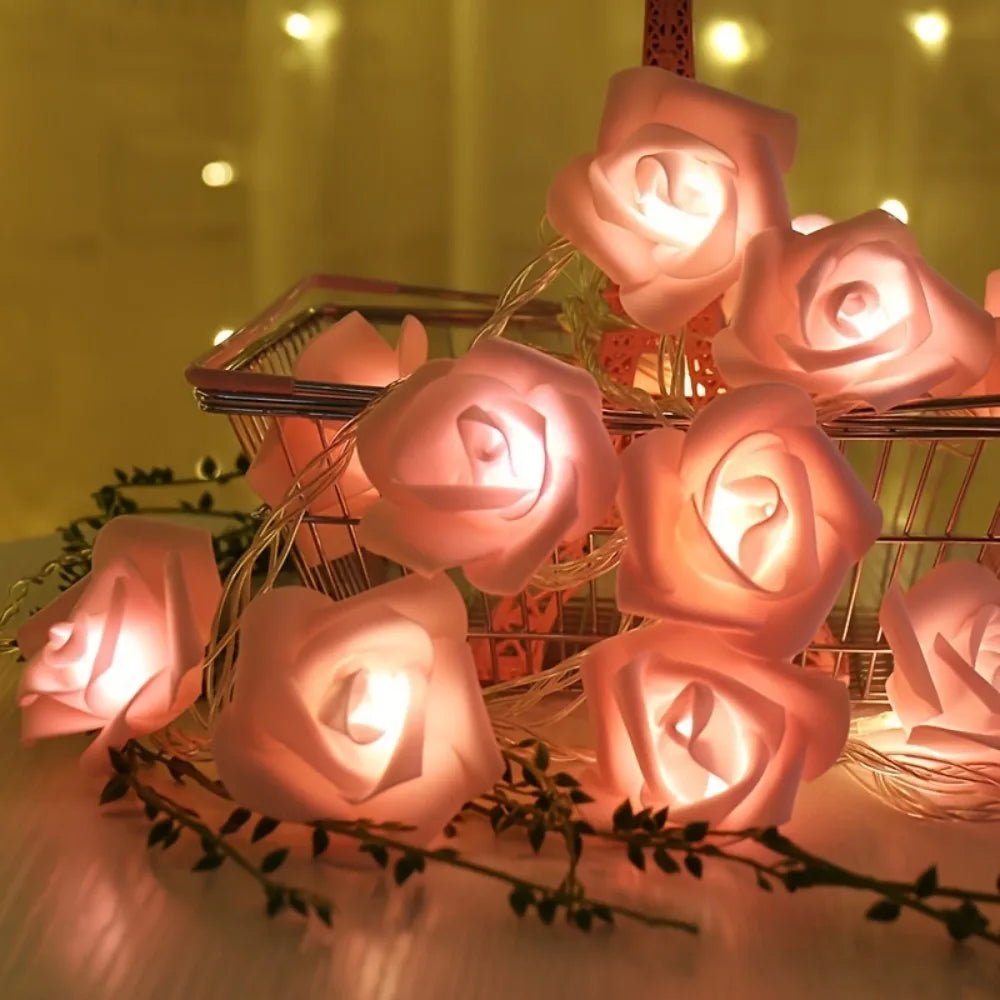 RoseAura Batteriebetriebene künstliche Rosen-Lichterkette für Valentinstagsromantik